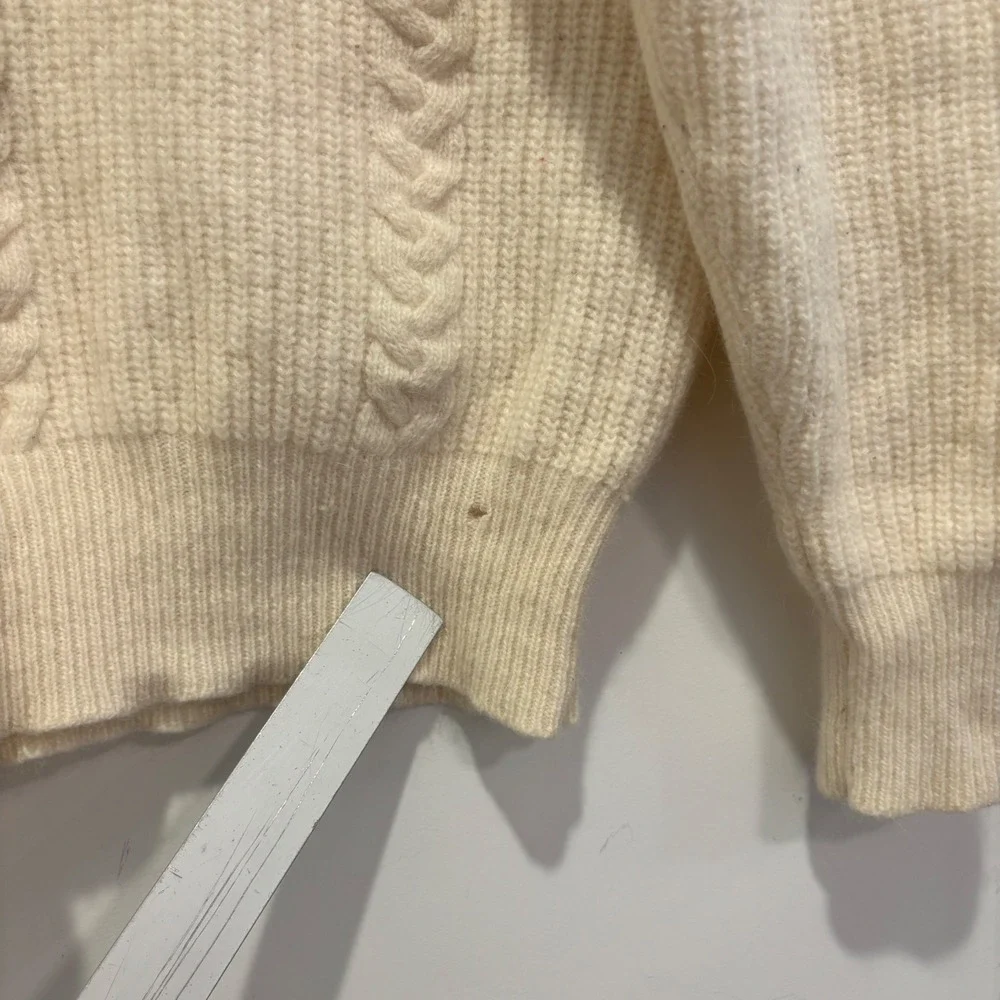 Le Moda Vintage Angora Lambswool Cable Knit Mock Neck Sweater Cream Women Medium